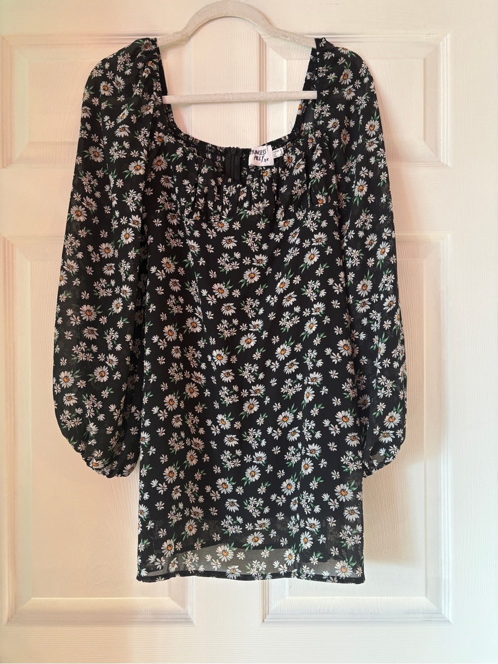 Princess Polly Black Daisy Floral Long Sleeve Mini Dress